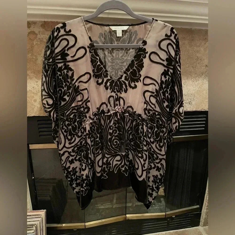 Boston Proper Velvet Burnout Kimono Style Top Y2K Fairy witchy Boho